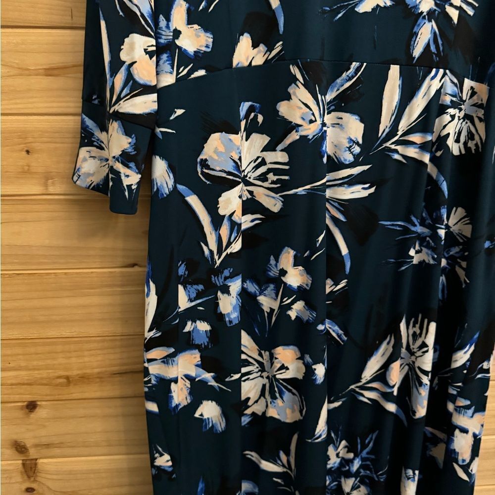 Eliza J Size 18W Emerald Green Floral Print Collared Wrap Dress - Picture 11 of 14